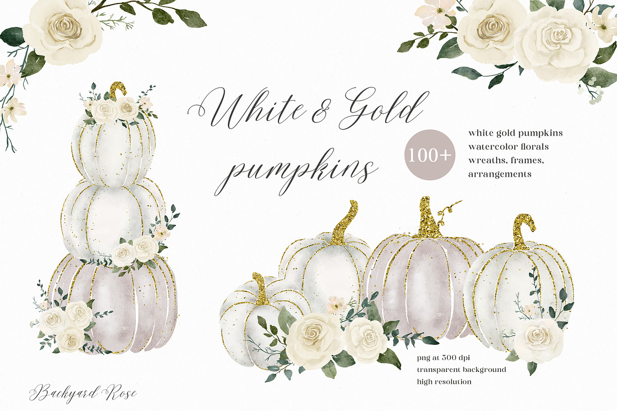 White & Gold Watercolor Pumpkins, a Texture Illustration by Backyard Rose (Photo 1 of 11)