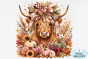 Fall Highland Cow PNG, a Seasonal Illustration by Daily.Designs (Thumbnail 1 of 5)