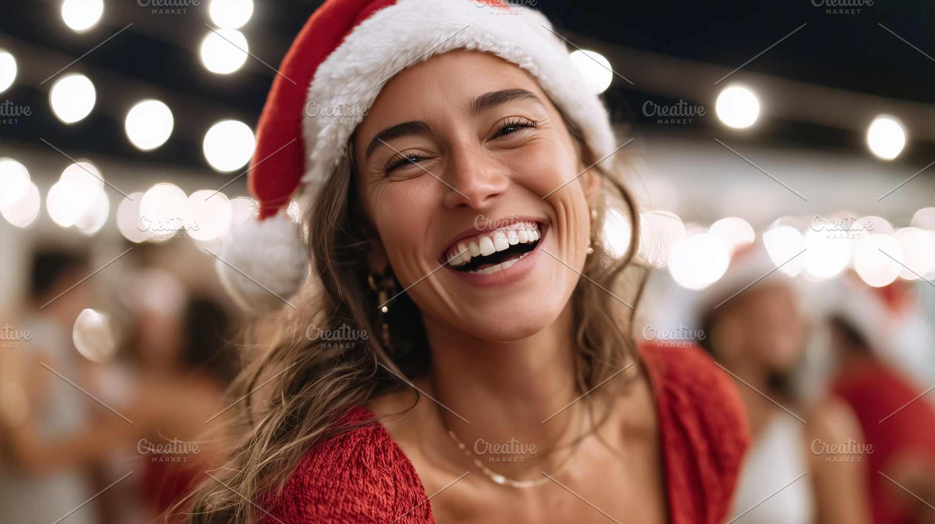 Cheerful woman in a Santa hat, a Holiday Photo by MistyDay