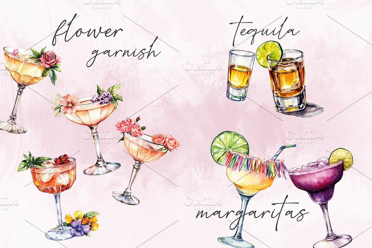 Cocktail & Drinks Watercolor Clipart, a Decorative Illustration by Honey Island Studio (Photo 3 of 4)