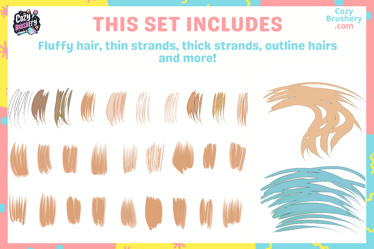 Procreate Ultimate Hair Brushes, a Brush Add-On by Cozy Brushery (Photo 2 of 10)