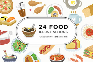 24 Food Illustrations Vector