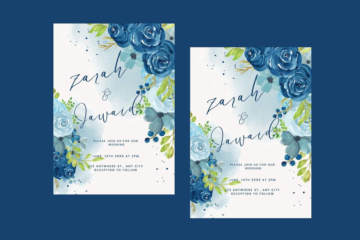 Blue Flowers Wedding Invitation, an Invitation Template by Weddinginvitation by Fati (Photo 2 of 4)