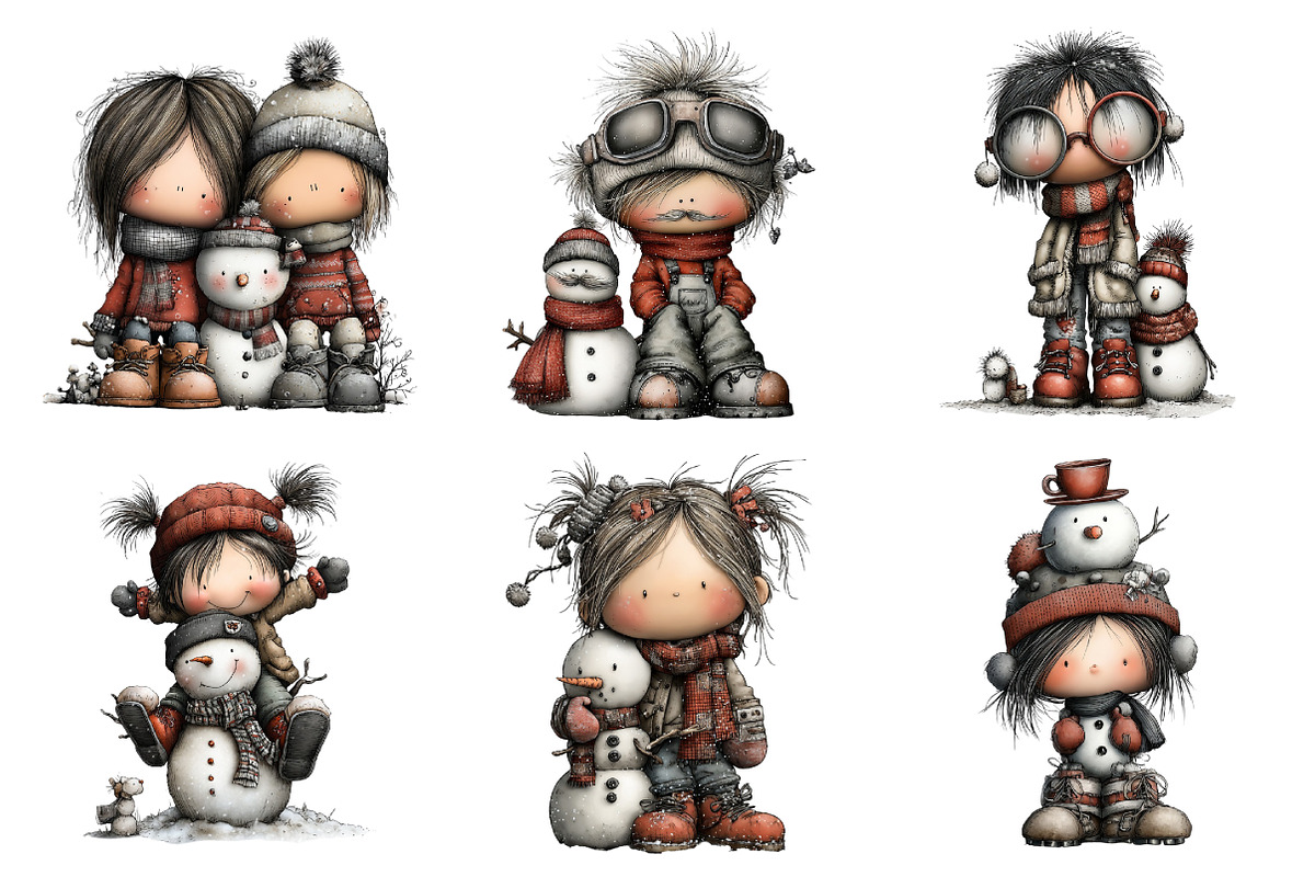 Quirky Winter Girl with Snowman Clip, an Illustration by Daily.Designs (Photo 2 of 5)