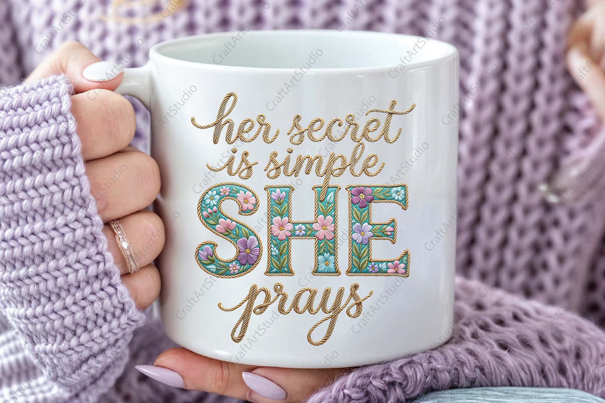 SHE Prays Faux Embroidery Christian, an Illustration by CraftArtStudio (Photo 3 of 4)