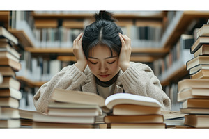 Asian female student studying, a School & Education Photo by Sergey Kotenev
