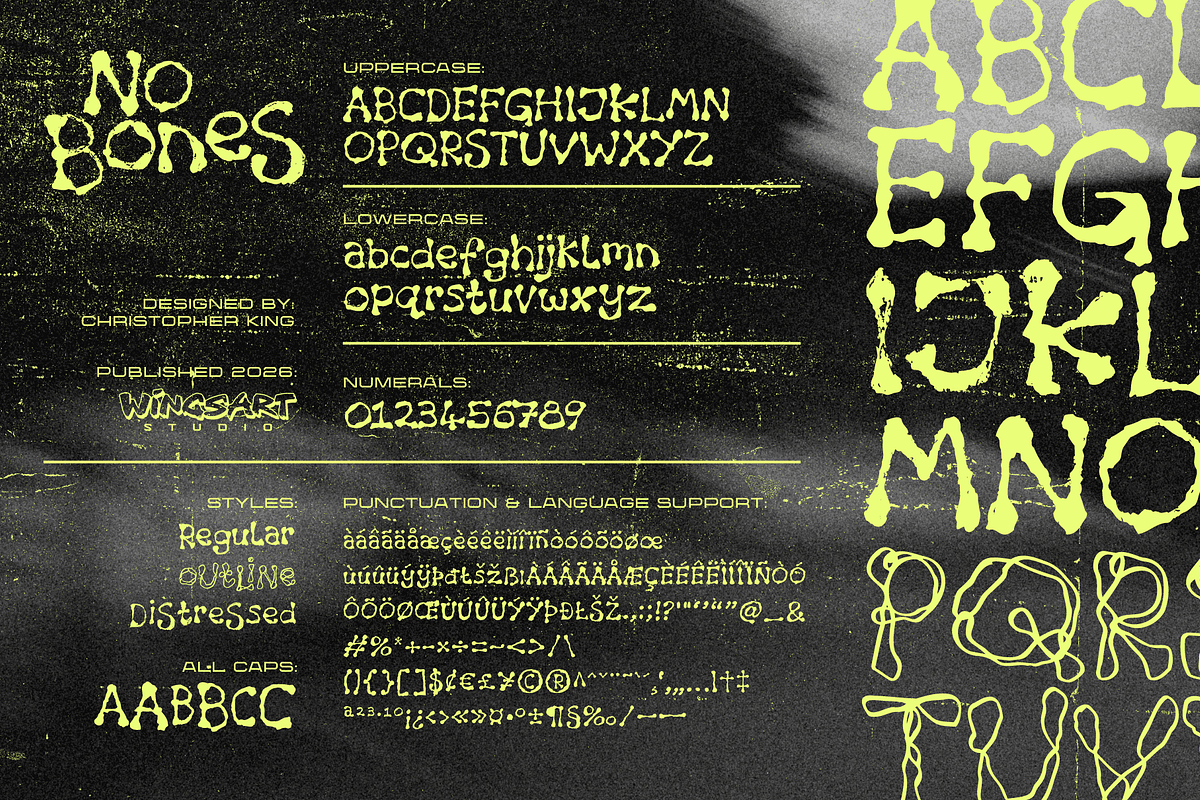No Bones - A Textured Grunge Font, a Handwritten Font by Wingsart Studio (Photo 3 of 12)
