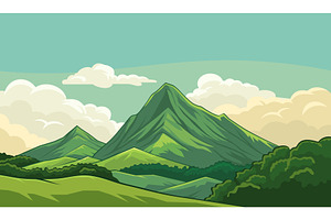 Landscape View of Mountains, Green