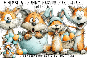 Whimsical Funny Easter Fox Clipart, an Illustration by OK Design
