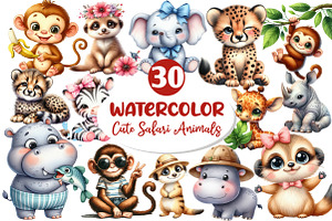 Cute Safari Animals, Clipart, an Illustration by Dream Creation