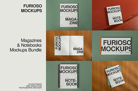 Magazines & Notebooks Mockup Bundle, a Books & Magazine Mockup by FURIOSO mockups