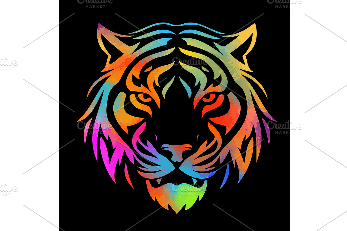 Tiger colored head on black, an Object Illustration by Nenahliadava Design