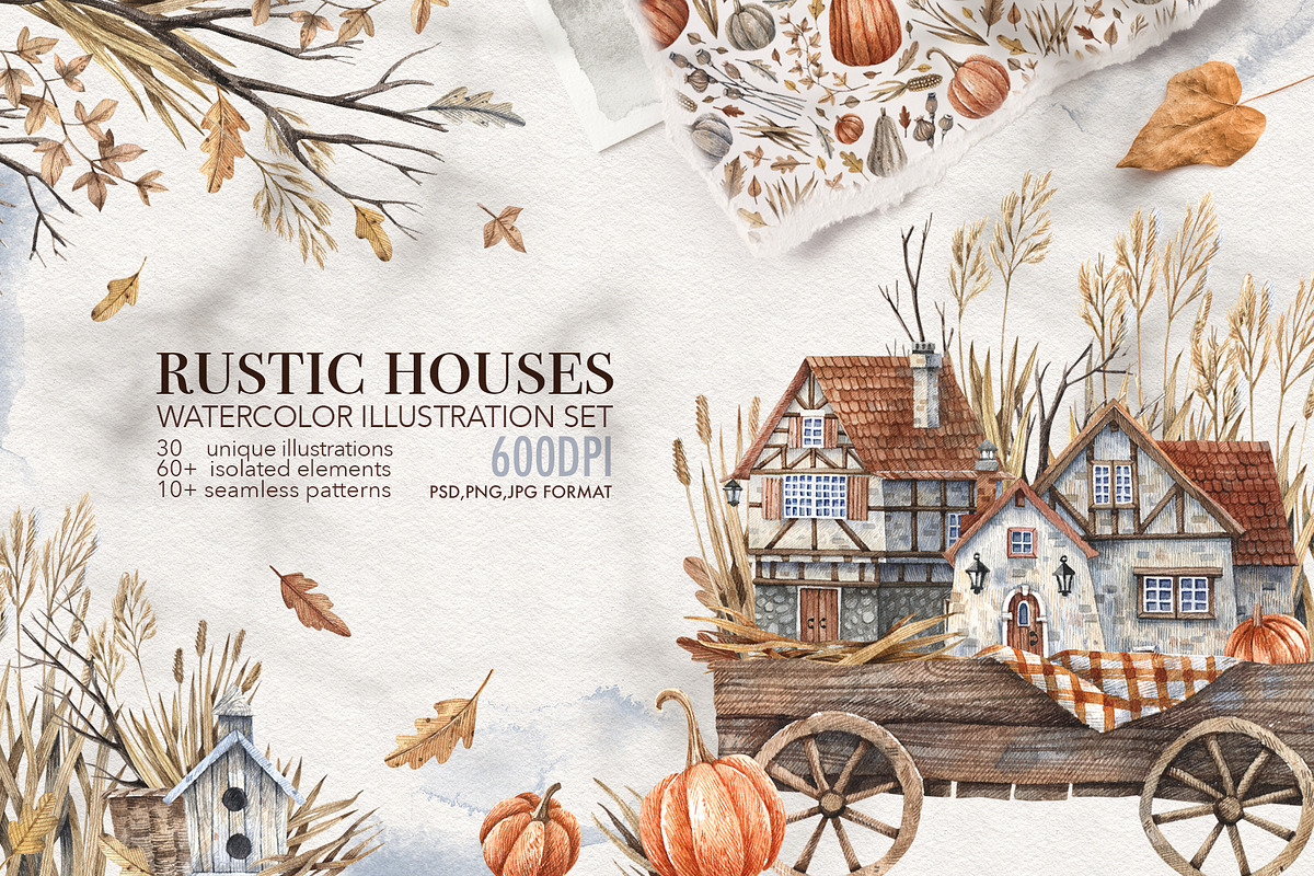 Watercolor Rustic Houses, a Decorative Illustration by Watercolor by Tonia Tkach (Photo 1 of 6)