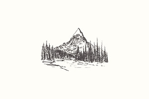 Mountain Peak With Fir Forest