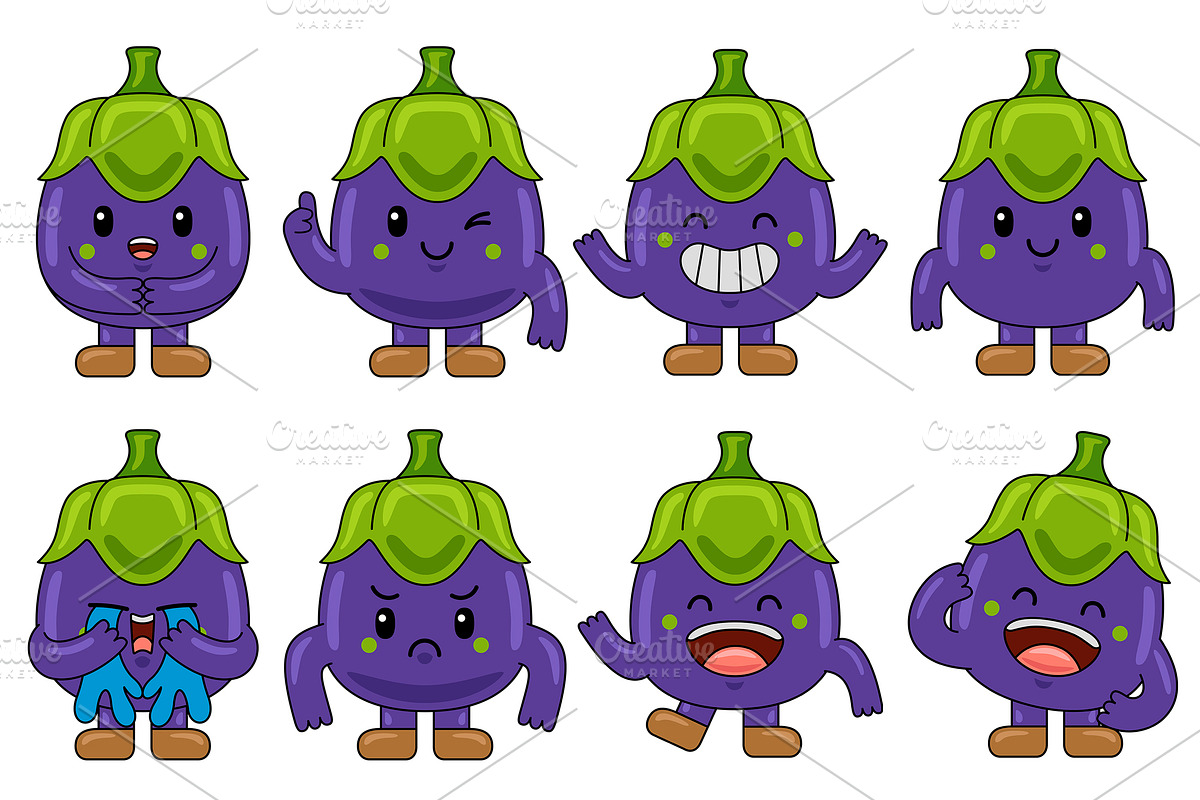 Aubergine Mascot Vector Pack, an Illustration by MEDZ (Photo 1 of 5)