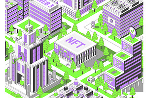 Crypto City Concept with NFT Gallery, a Background Graphic by 35lab