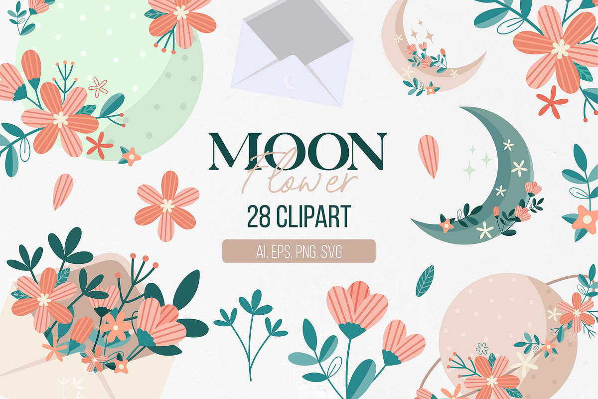 Blossom moon garden clipart, an Illustration by BrillCreateArt (Photo 1 of 4)