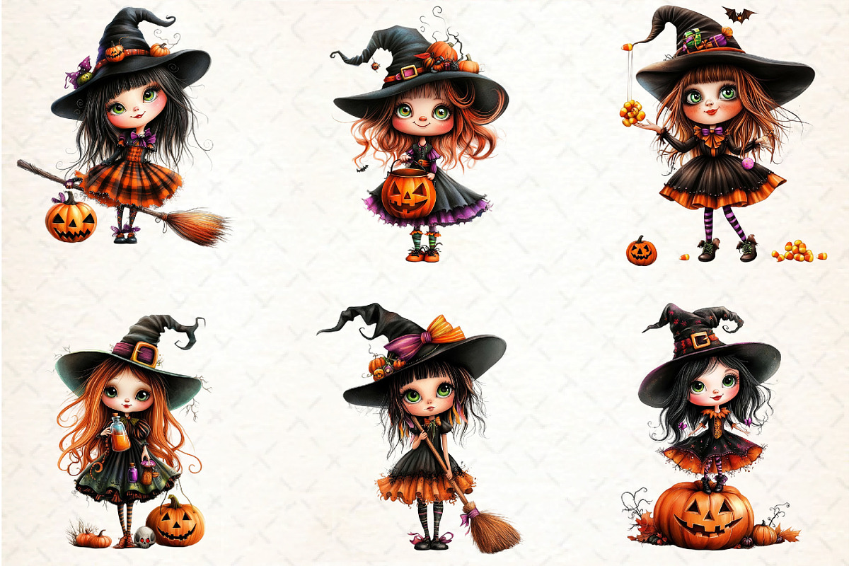 Quirky Halloween Witch Clipart, an Illustration by DreamCafeArt (Photo 5 of 8)