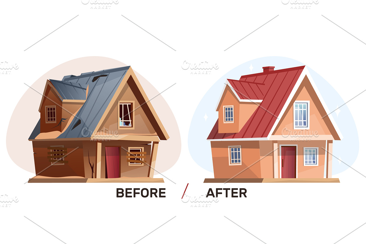 Country house before or after, an Object Illustration by Vectorbuum