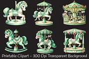 Green Nursery Carousel Horses Clipar, an Illustration by RobertsArt (Thumbnail 7 of 7)