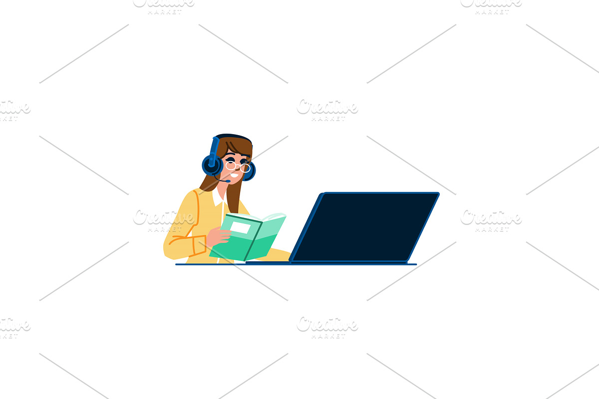 Young woman studying online using, an Education Illustration by pikepicture