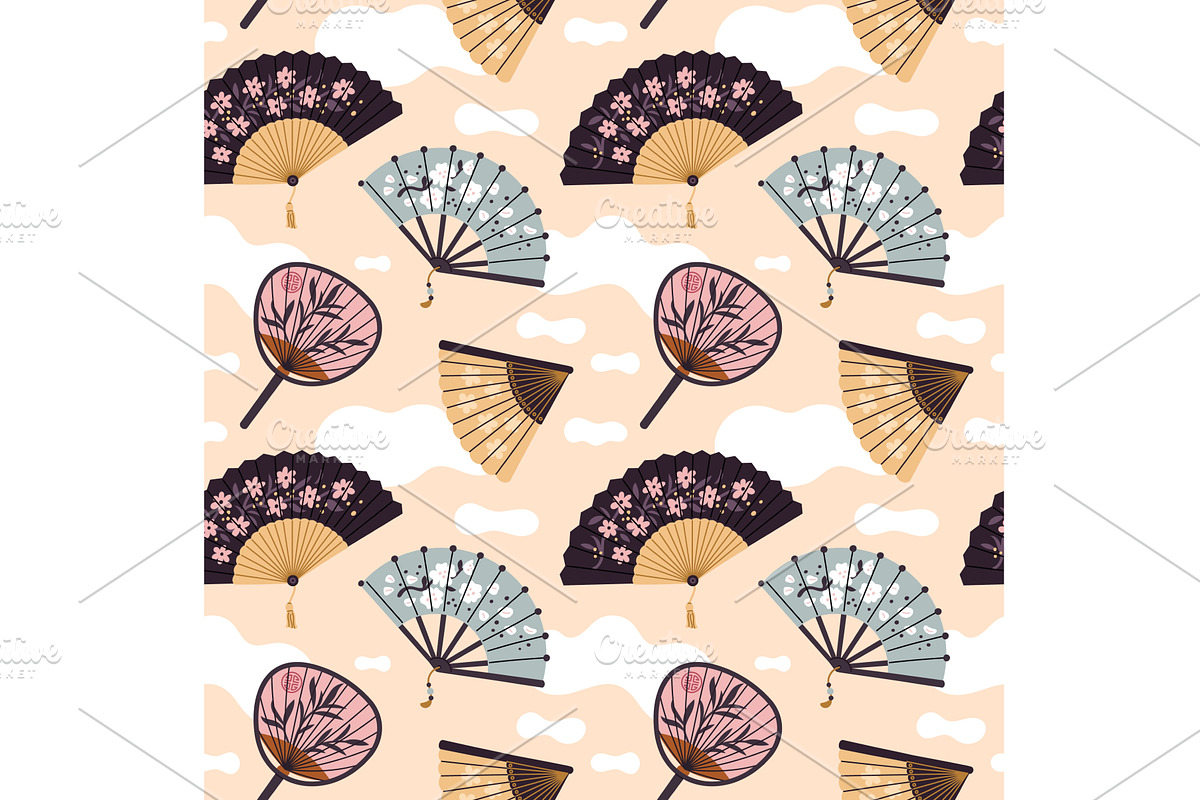 Hand fan seamless pattern, an Object Illustration by YummyBuum