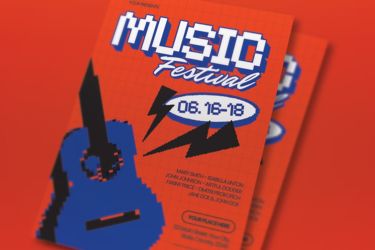 Red Blue Music Festival Flyer Set, a Flyer Template by graphicook (Photo 2 of 3)