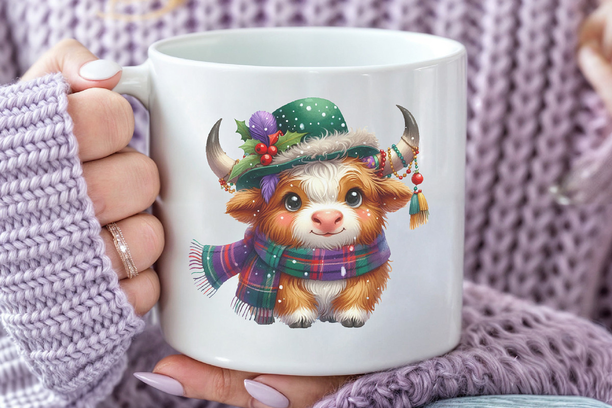 Cute Christmas Highland Cow Clipart, an Illustration by Rose Art (Photo 4 of 5)