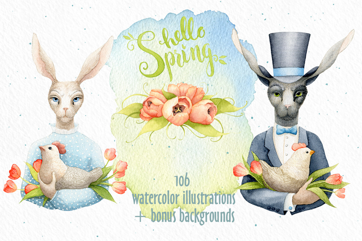 Hello Spring Watercolor Illustration, an Illustration by Watercolor Nomads (Photo 1 of 4)