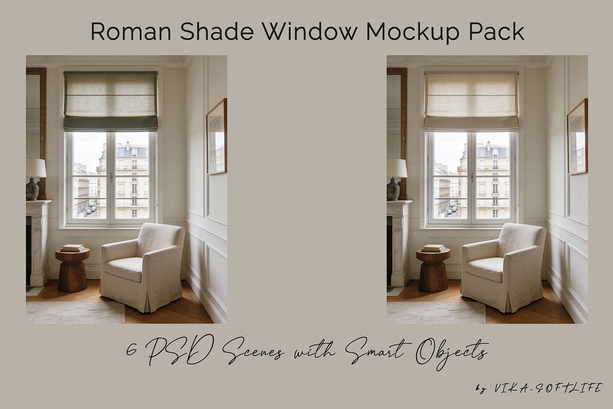 Roman Shade Window Mockup Pack, a Household Mockup by Vika_Softlife (Photo 1 of 6)