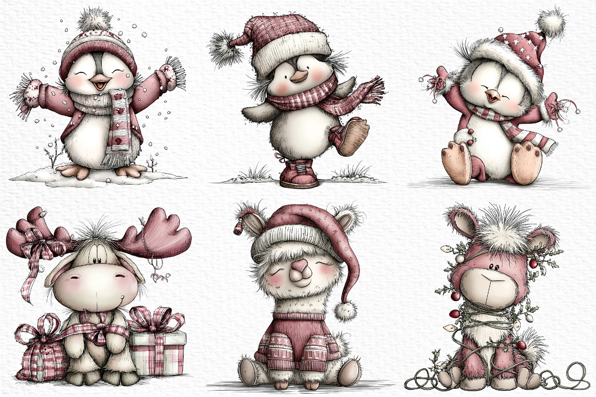Funny Christmas Animals Clipart, an Illustration by Craft Nest (Photo 4 of 6)