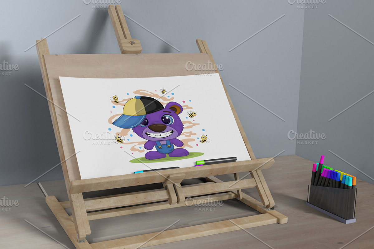 Cartoon bear wearing a cap. Tshirt., an Animal Illustration by KENO Mascots (Photo 6 of 6)