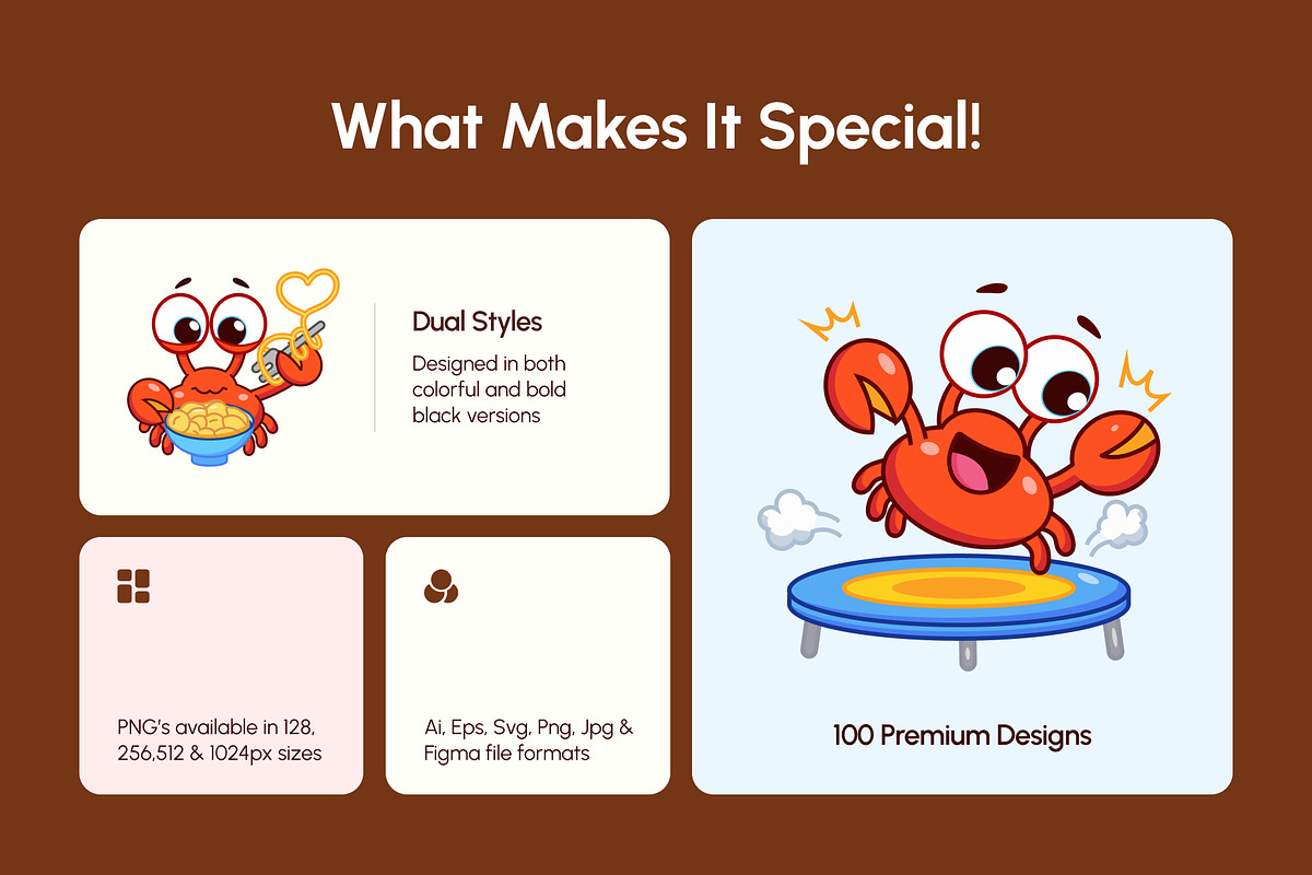 100 Crab Flat Vector Icons, an Emoji Icon by Brickclay (Photo 2 of 11)