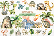 Cute Dinosaur Watercolor Cliparts, an Animal Illustration by SugarCloudStudioArt (Thumbnail 1 of 6)