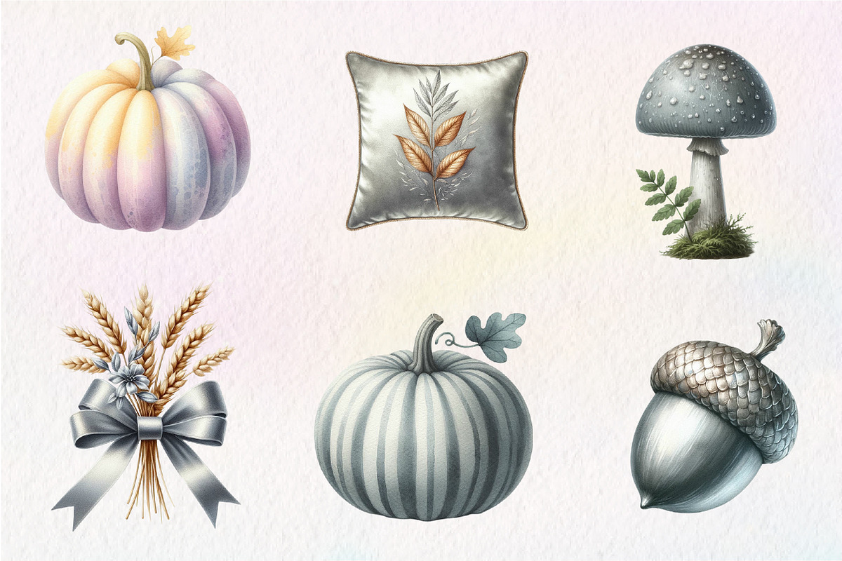 Watercolor Silver Autumn Clipart, an Illustration by CreationArt (Photo 2 of 9)