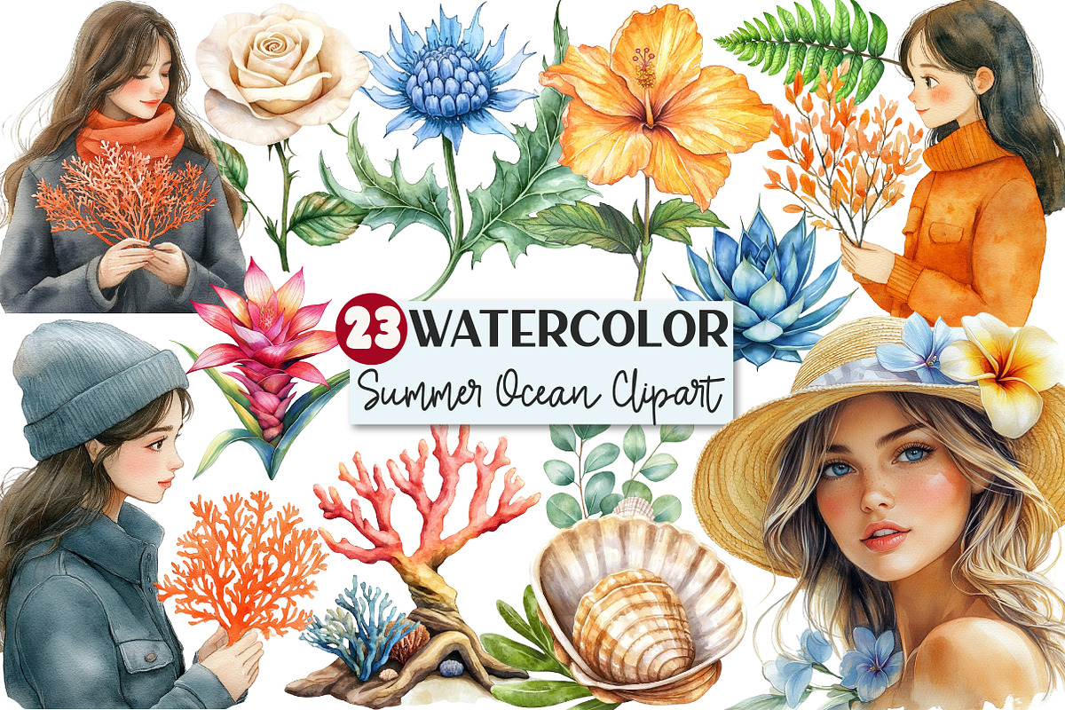 Botanical Summer Ocean Clipart, an Illustration by Rose Art (Photo 1 of 3)