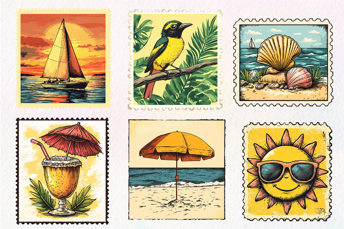 Yellow Summer Postage Stamps Clipart, an Illustration by CreationArt (Photo 3 of 9)