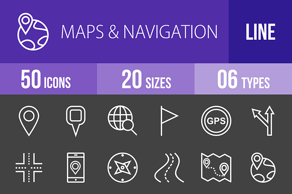 50 Maps Line Inverted Icons