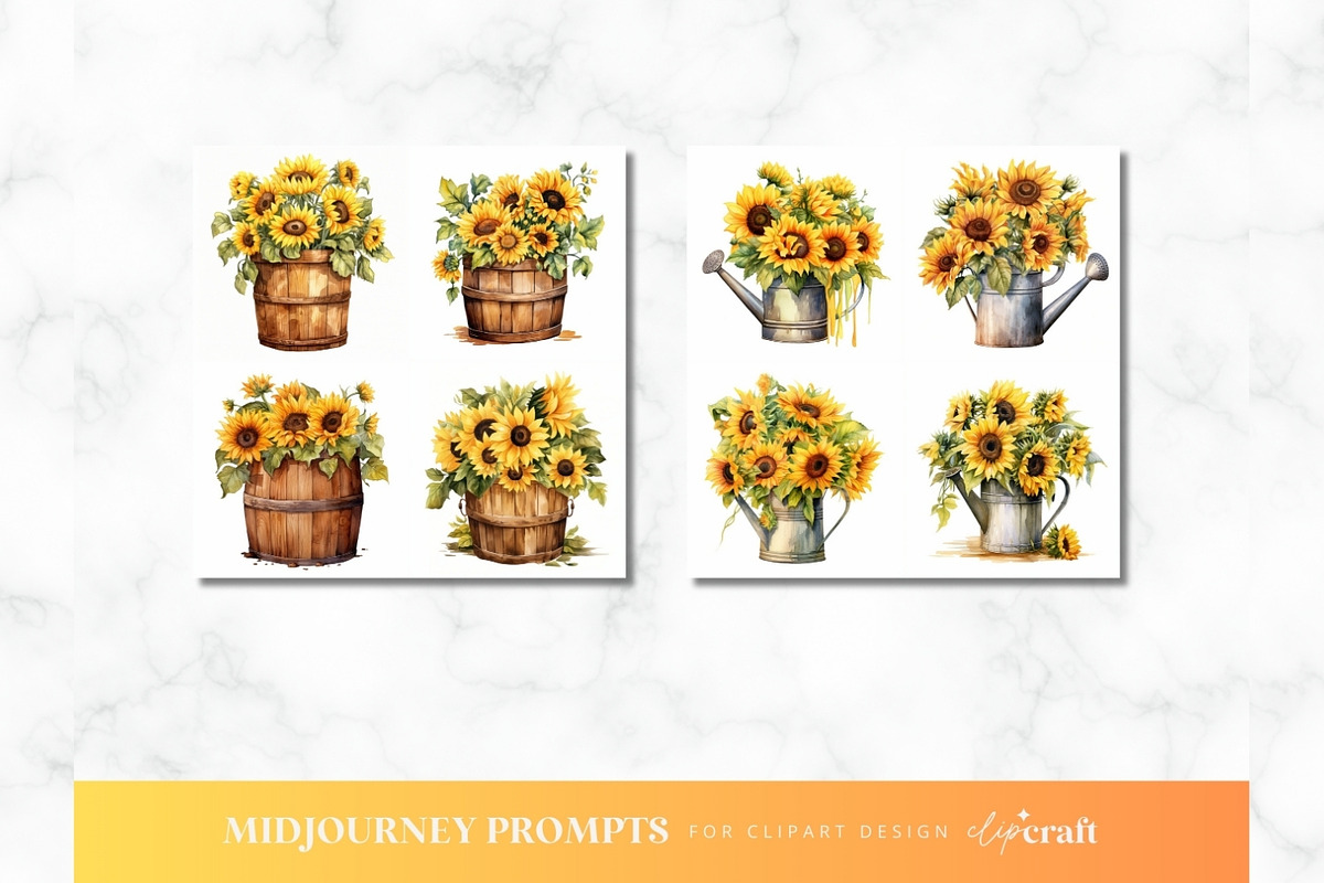 Sunflower Clipart Midjourney Prompt, a Decorative Illustration by ClipCraft (Photo 9 of 9)