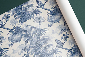 JUNGLE BLUE TOILE Seamless Pattern