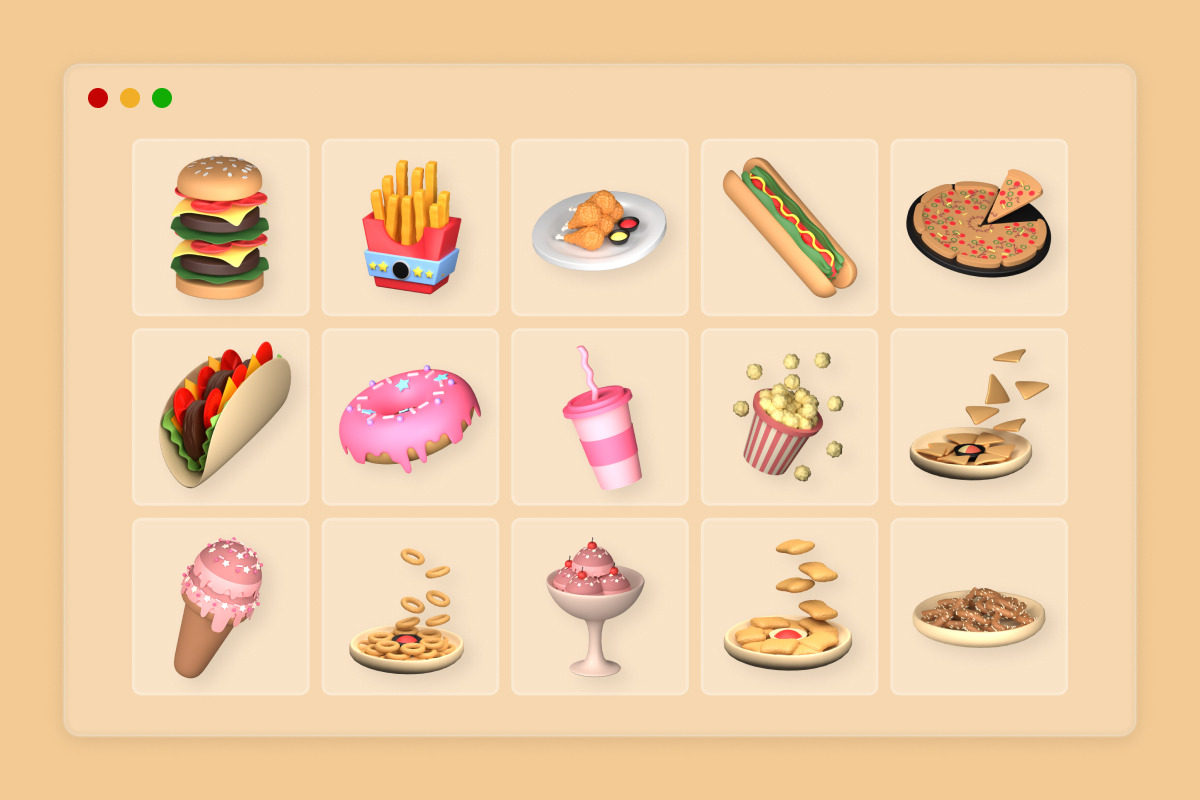 Chubby 3D Fast Food Icon Set, a Food Illustration by twinstd (Photo 6 of 6)