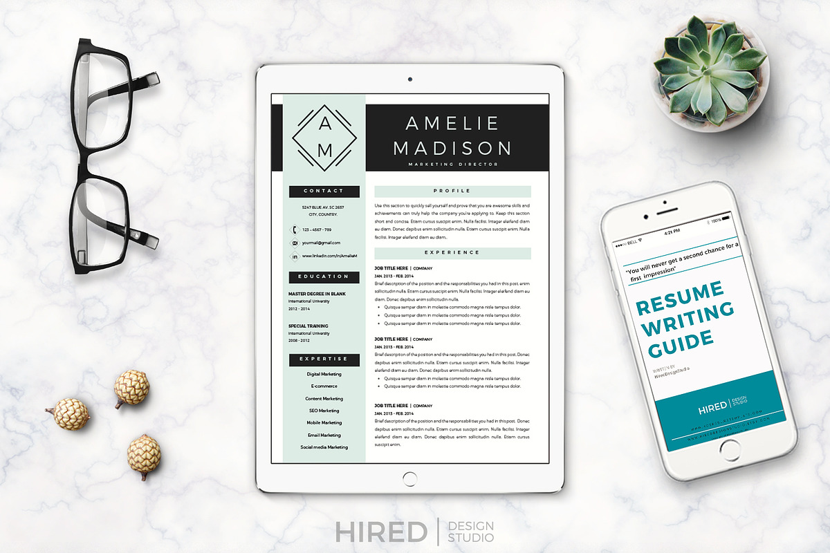Marketing Resume CV for Word & Pages, a Resume Template by HIRED Design Studio (Photo 5 of 11)