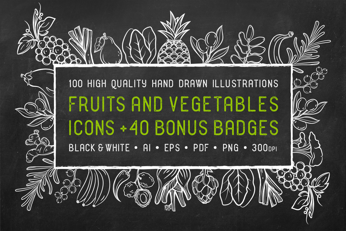 Fruits & Vegetables + Badges, an Outline Icon by Uniko Studio (Photo 1 of 12)