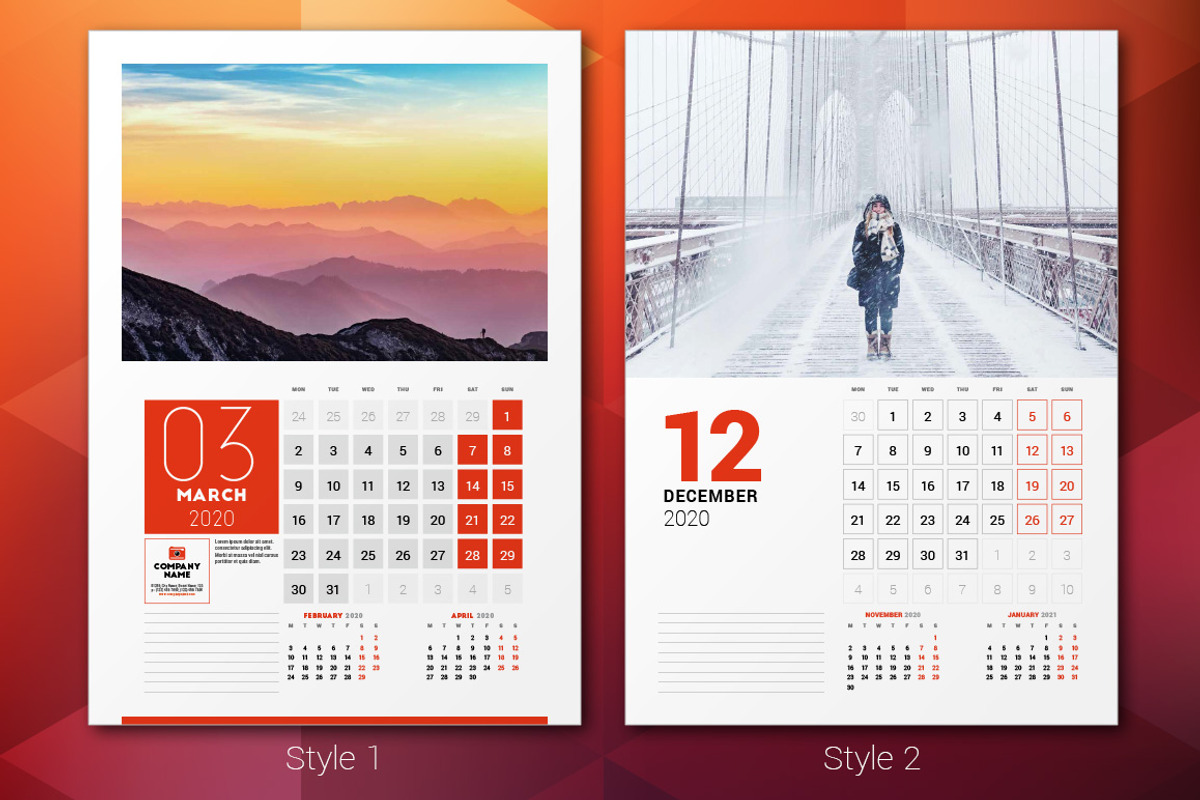 Wall Calendar 2020 + calendar poster, a Stationery Template by AntartStock (Photo 2 of 5)