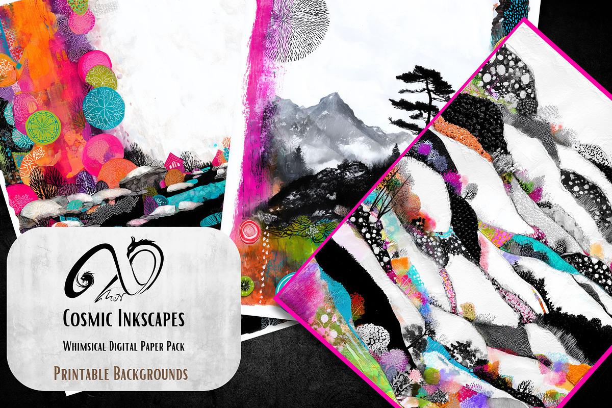 Cosmic Inkscapes: Dreamy Landscapes, a Background Graphic by NiiiNArt (Photo 3 of 9)