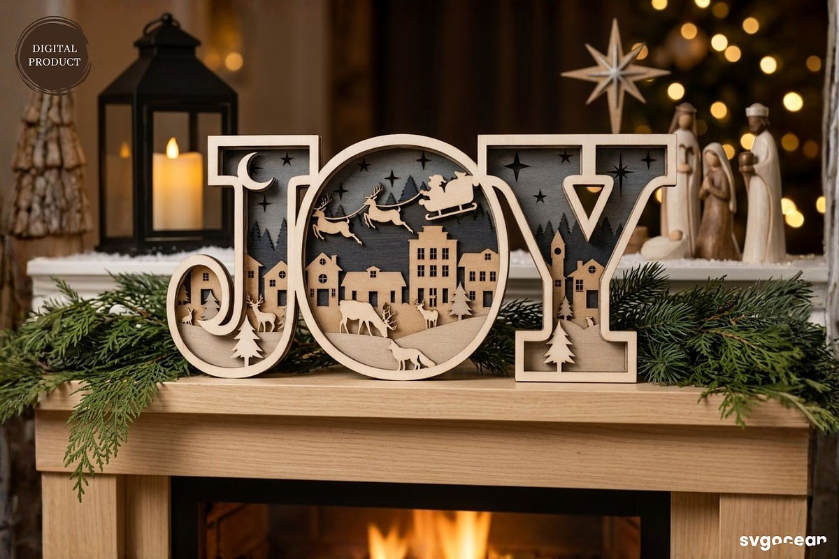 Joy Christmas Shadow Box Laser Cut, a Decorative Illustration by svgocean (Photo 2 of 3)