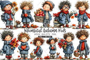 Whimsical Autumn Kids PNG Clipart, a Seasonal Illustration by OK Design