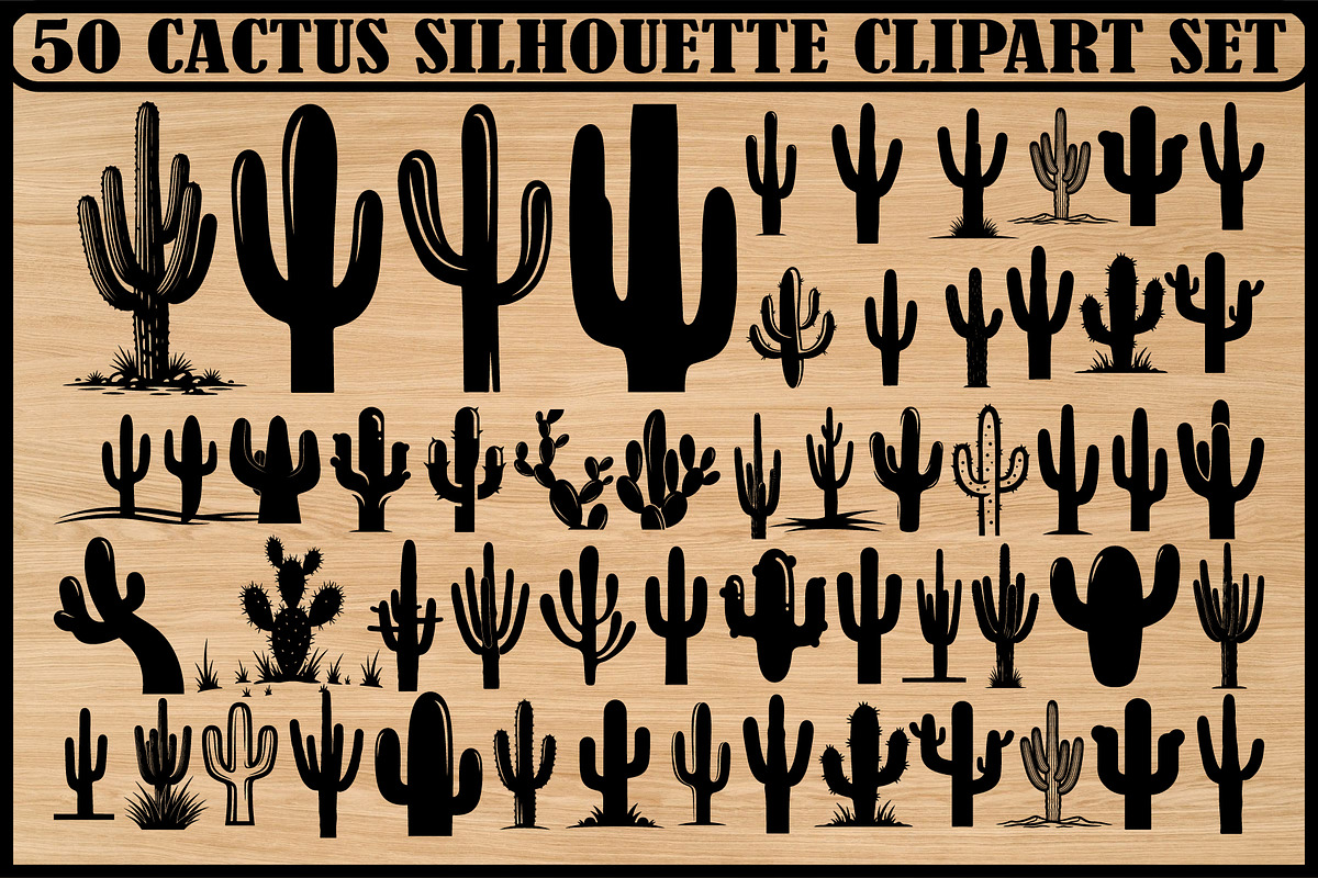 50 Cactus Silhouette Clipart Set, an Illustration by yasushie (Photo 1 of 4)