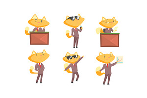 Businessman Fox Character Drinking, an Animal Illustration by TopVectors