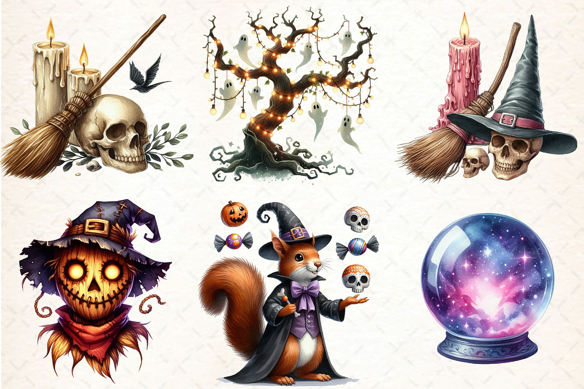 Watercolor Halloween Evening Clipart, an Illustration by DreamCafeArt (Photo 3 of 7)